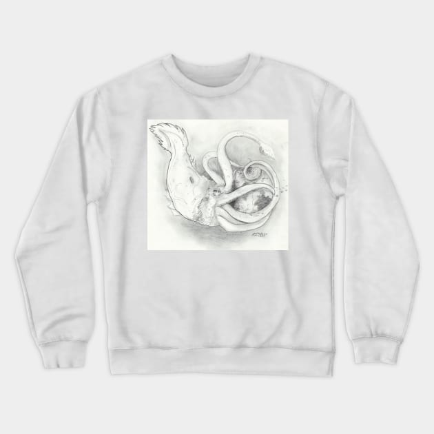 Squid Hugging World Crewneck Sweatshirt by pegacorna